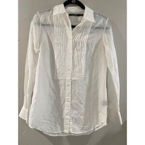 Lauren Ralph Lauren Womens White Pintucked Cotton long sleeve Shirt size 2